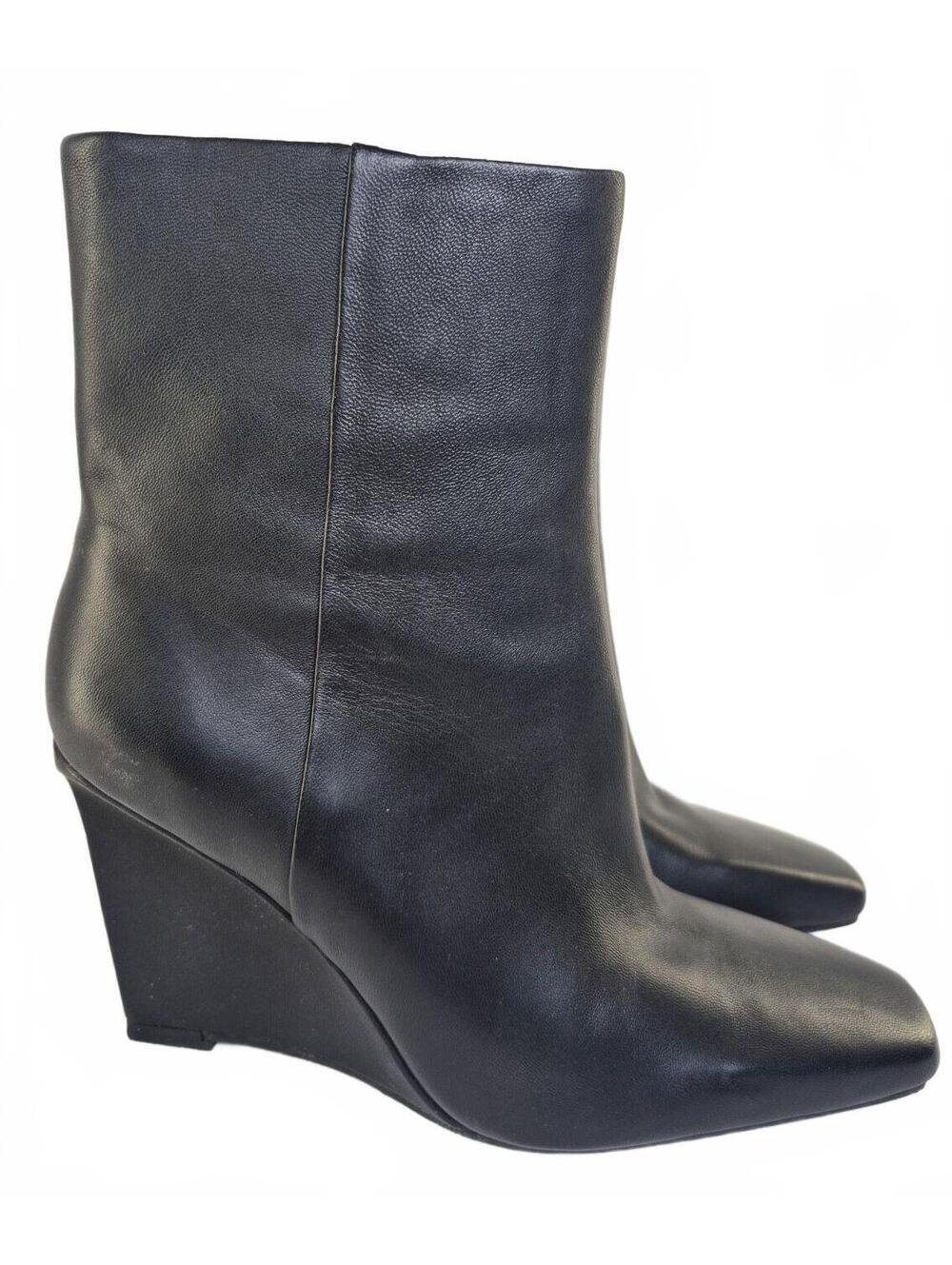 42 Gold Womens 7M Olanna Leather Wedge Booties Black Retail $190